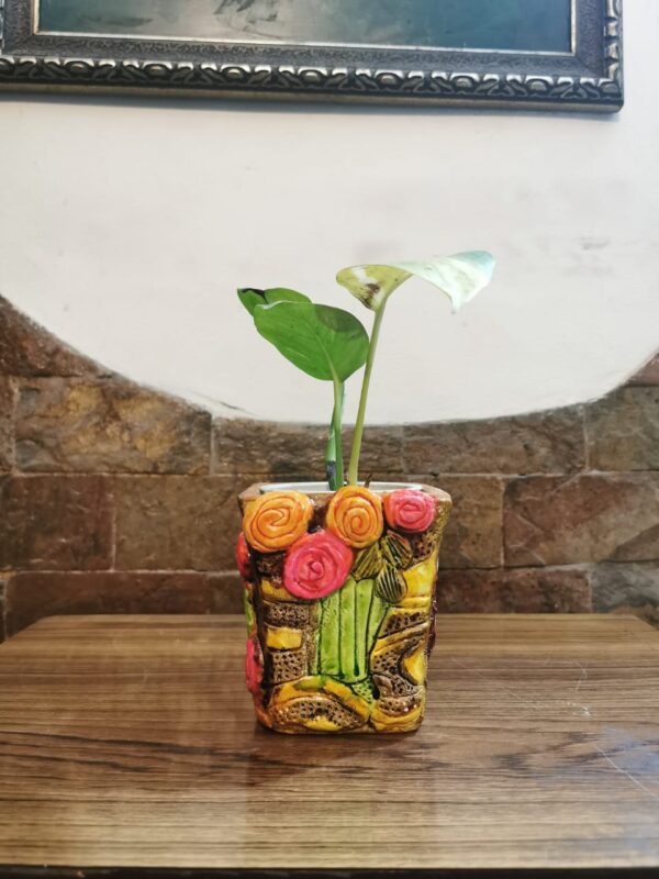 Ceramic planter with artwork