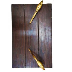 Platter in wood with birds in brass