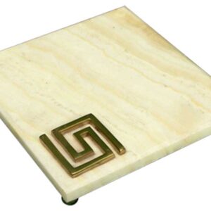 Platter in stone with  brass motif